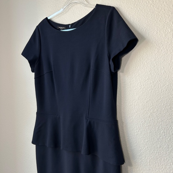 Lafayette 148 size 14 ponte knit peplum sheath dress navy short sleeve midi - Picture 5 of 11